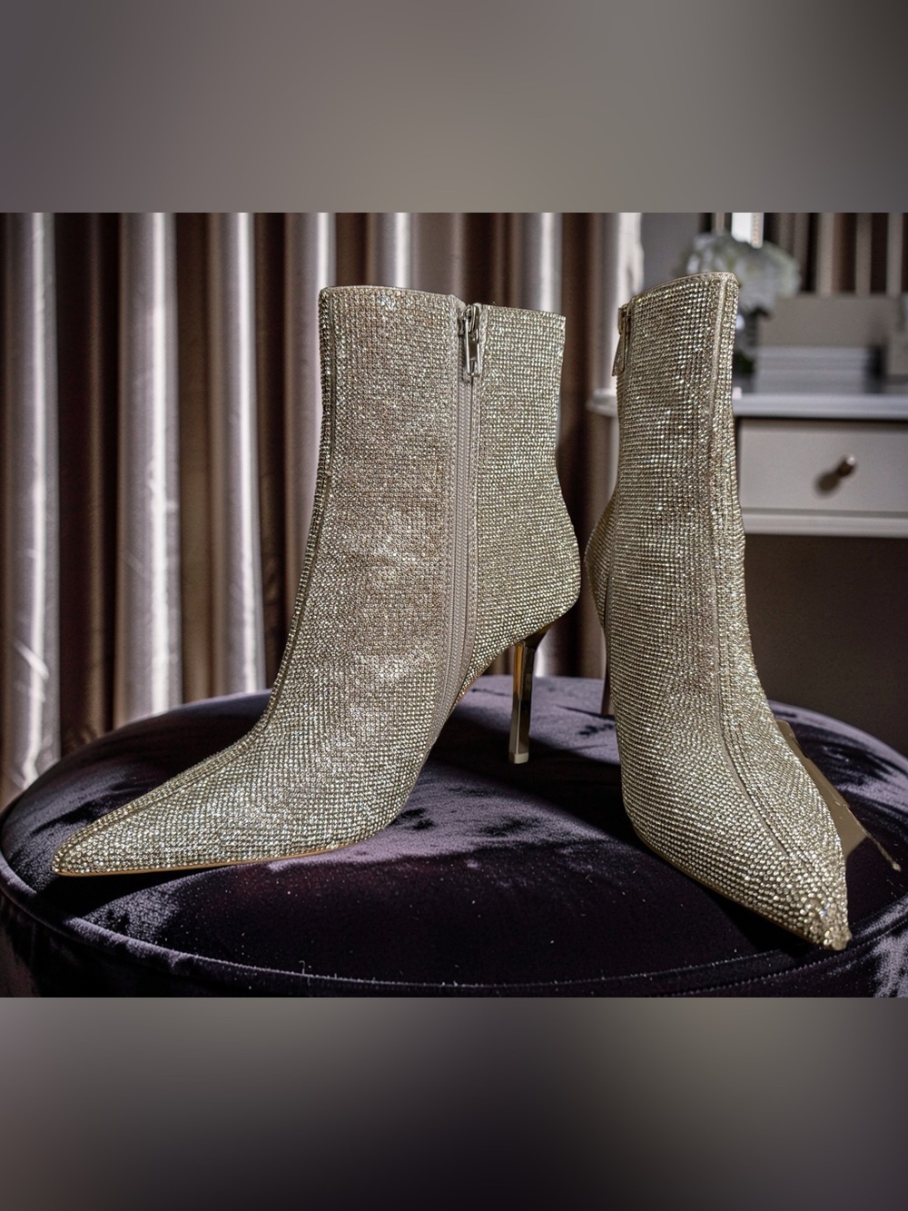 Steve Madden NWOTSz 9 Silver Rhinestone Stiletto Pointed Toe Ankle Boots (SH424)